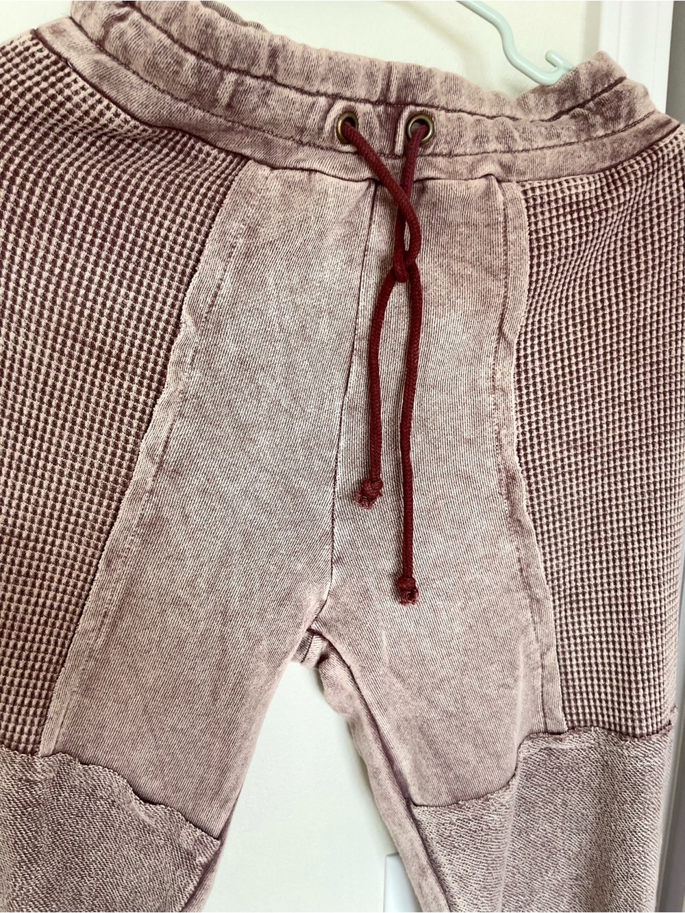 Washed Mauve Jogger Pants with Contrast Knit Panels